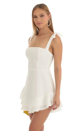 Floral Jacquard Ruffle Dress in White