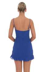 Chiffon Cowl Neck Ruched Dress in Blue