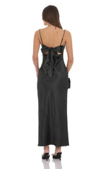 Satin Back Tie Maxi Dress in Black
