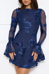 Bright Breezy Long Sleeve Mesh Mini Dress Navy
