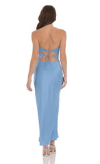Satin Twist Cutout Maxi Dress in Light Blue
