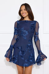 Bright Breezy Long Sleeve Mesh Mini Dress Navy