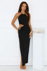 South Of France Halter Maxi Dress Black