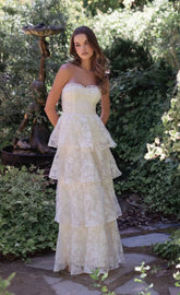 Floral Smocked Ruffle Maxi Dress in Cream