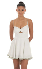 Polka Dot Twist A-line Dress in White