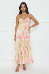 Sea Goddess Strapless Satin Maxi Dress Print