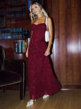 Leading Lady Sweetheart Maxi Dress Red Floral Burnout