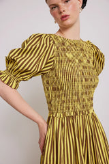 bluebelle midi dress - brown yellow stripe