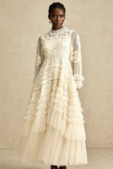 Capucine floral-embroidery layered tulle maxi dress