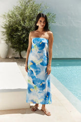 Bliss Cove Strapless Midi Dress Blue