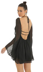 Chiffon Plunge Neck Dress in Black