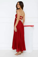 Clouds Of Love Strapless Pleated Maxi Dress Red