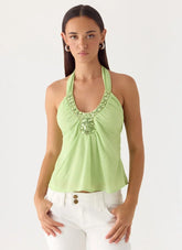 Never Stop Me Embellished Top - Lime