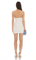 Lace Cowl Neck Bodycon Dress in White