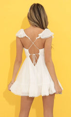 Embroidered Trim V-Neck Dress in White