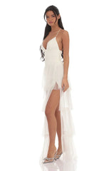 Ruffle Tulle Maxi Dress in Ivory