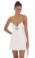 Lace Cutout Slip Dress in White