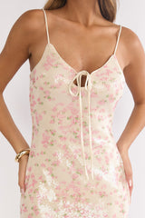 Marielle Bust Tie Sequin Maxi Dress Floral Pink Sage