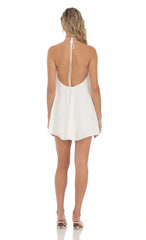 Embroidered Mock Neck Dress in White