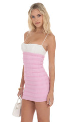 Two-Toned Crinkle Bodycon Dress in Pink and White