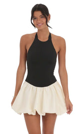 Halter Bubble Dress in Black and White