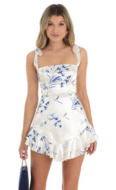 Floral Ruffle Dress in White