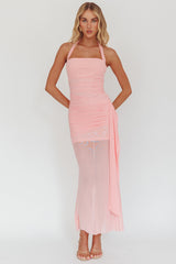 Rebekkah Halterneck Side Sash Maxi Dress Pink