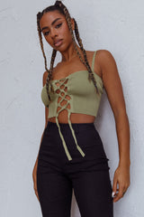 Jori Lace Up Crop Top Olive