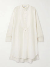 Asymmetric pleated cotton-blend poplin midi dress