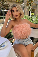 Romee Feather Strapless Top