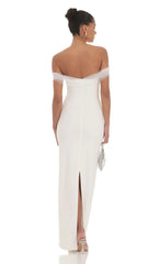 Tulle Off Shoulder Sleeve Maxi Dress in White