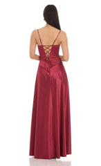 Satin Square Neck Maxi Dress in Maroon