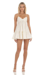 Bow Babydoll Dress in White