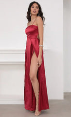 Satin Maxi Dress in Red