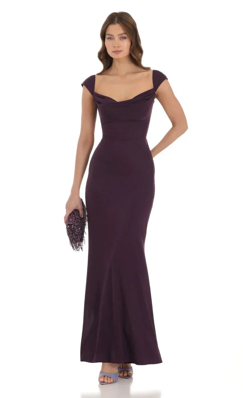 Strappy Cowl Neck Maxi Dress in Purple