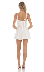 Ribbon Embroidered Floral Dress in White