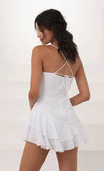 Asymmetrical Frill Dress in White