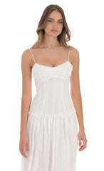 Embroidered Striped Maxi Dress in White