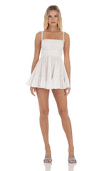 Floral Embroidered A-line Dress in White
