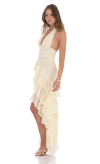 Asymmetrical Ruffle Maxi Dress in Ivory