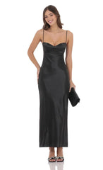Satin Back Tie Maxi Dress in Black