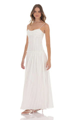 Embroidered Striped Maxi Dress in White