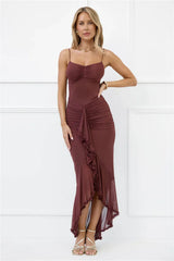 Shimmer In The Dark Mesh Maxi Dress Brown