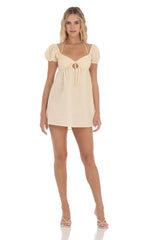 Dotted Puff Sleeve Babydoll Dress in Peach