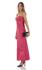 Satin Back Tie Maxi Dress in Magenta