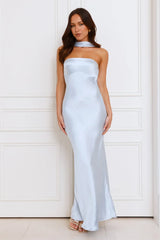Precious Pearl Satin Maxi Dress Blue