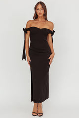 Have Faith Off-Shoulder Bow Sleeve Maxi Dress Black