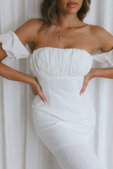 Nico Off-Shoulder Split Midi Dress White